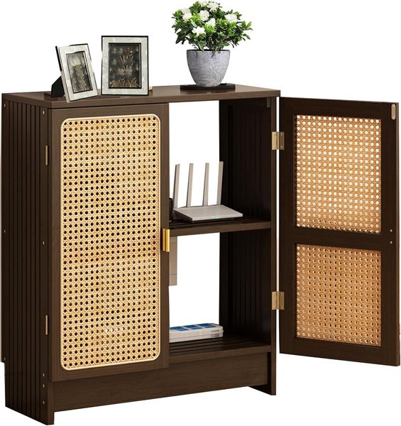 Dekorative Rattan-Aufbewahrungsbox fuer WLAN Router, stauraumsparender Schrank fuer Heimnetzwerkgeraete 70 x 50 x 25 cm