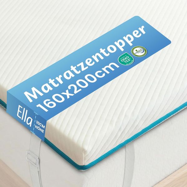 Wendbarer Premium-Matratzentopper in Hotelqualitaet, 10 cm Hoehe H2/H3 Haertegrad, rutschfeste Oeko-Tex Auflage fuer alle gaengigen Betten 160 x 200 cm