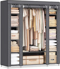 Stabiler grauer Stoffkleiderschrank mit Kleiderstange und mehreren Ablageflaechen, praktischer Ankleide- und Schlafzimmerschrank 150 x 45 x 175 cm