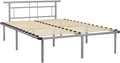 Graues Metall-Doppelbett mit stabilem Lattenrost, robuster Bettrahmen fuer Schlafzimmer im Mass 140 x 200 cm