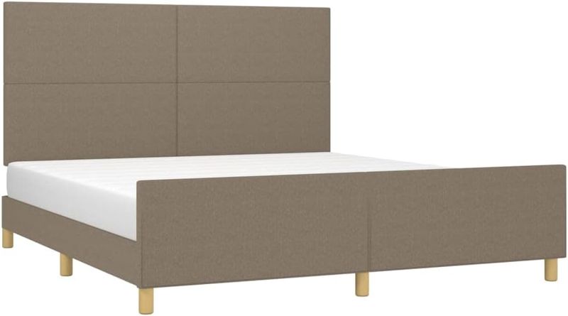 Taupe-farbenes Stoffpolster-Doppelbett mit gepolstertem Kopfteil und Lattenrost, modernes Schlafzimmerbett 160 x 200 cm