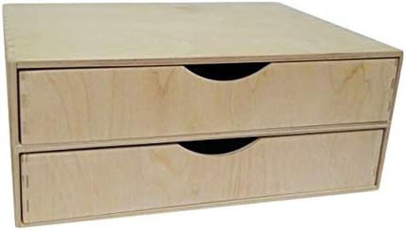 Unbemalte breite Doppel-Holzschublade im A4 Format, praktische Aufbewahrungsbox fuer Schreibtische und Dekorationszwecke