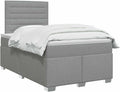 Modernes verstellbares Boxspringbett mit Stoffpolsterung und Matratze, hellgraues komfortables Schlafmoebel 120 x 190 cm