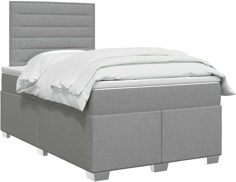 Modernes verstellbares Boxspringbett mit Stoffpolsterung und Matratze, hellgraues komfortables Schlafmoebel 120 x 190 cm