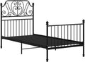 Pulverbeschichtetes schwarzes Metalleinzelbett, kompakter stabiler Bettrahmen mit Lattenrost 90 x 200 cm