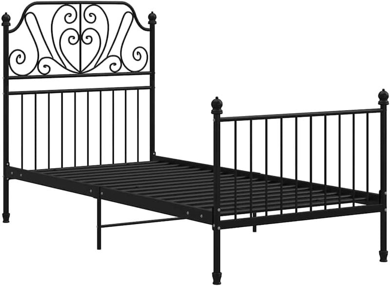 Pulverbeschichtetes schwarzes Metalleinzelbett, kompakter stabiler Bettrahmen mit Lattenrost 90 x 200 cm