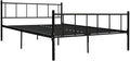 Schwarzes robustes Metalldoppelbett mit festem Lattenrost, geraeumiger Bettrahmen fuer Schlafzimmer 180 x 200 cm