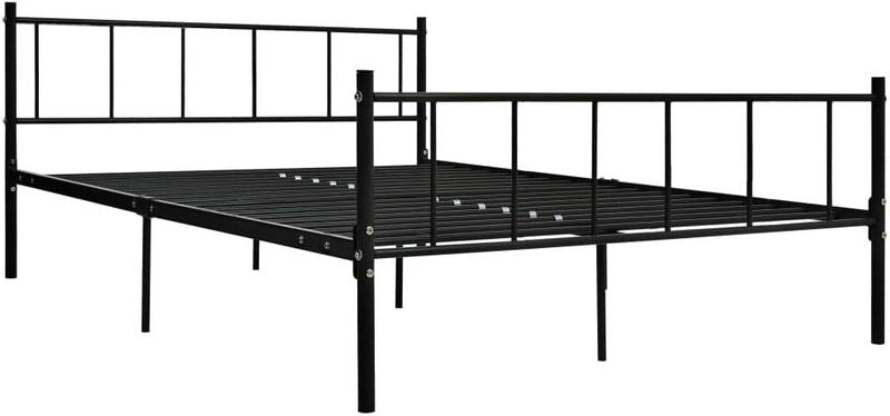 Schwarzes robustes Metalldoppelbett mit festem Lattenrost, geraeumiger Bettrahmen fuer Schlafzimmer 180 x 200 cm