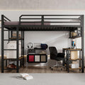 Stabiles Metall-Etagenbett in Schwarz-Dunkelbraun, mit Leiter, Lattenrost, Schreibtisch und Ablageflaeche, Jugendhochbett ohne Matratze 120 x 200 cm