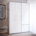 Geraeumiger Kleiderschrank in Weiss-Betonoptik, mit drei Tueren und drei Schubladen aus Holzwerkstoff 144,4 x 200 x 53 cm