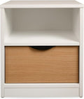 Skandinavischer Nachttisch in Weiss-Eiche Optik, mit Einzelschublade und offenem Stauraumfach 51 x 42,5 x 40 cm