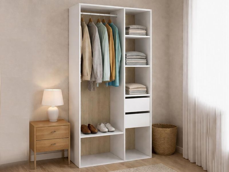 Geraeumiger Garderobenschrank in Weiss-Eiche Optik, modernes Schlafzimmermoebel mit grosszuegigem Stauraum 98 x 45 x 205 cm