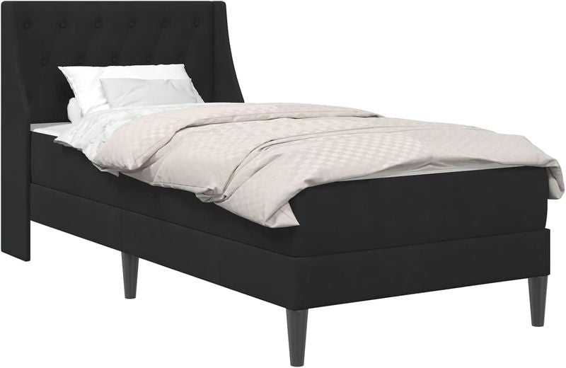 Modernes rechteckiges Komfortbett mit Matratze, luxurioeser schwarzer Samtpolsterung, langlebiges Schlafmoebel 100 x 200 cm